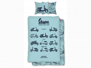Biancheria da letto -Vespa The World's Finest Scooter- Dimensioni: 135x200cm &#x2F; 80x80cm, blu, 100% cotone 