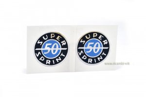 Coppia adesivi tondi 50 Super Sprint di colore Blu per Bauletto piatto 